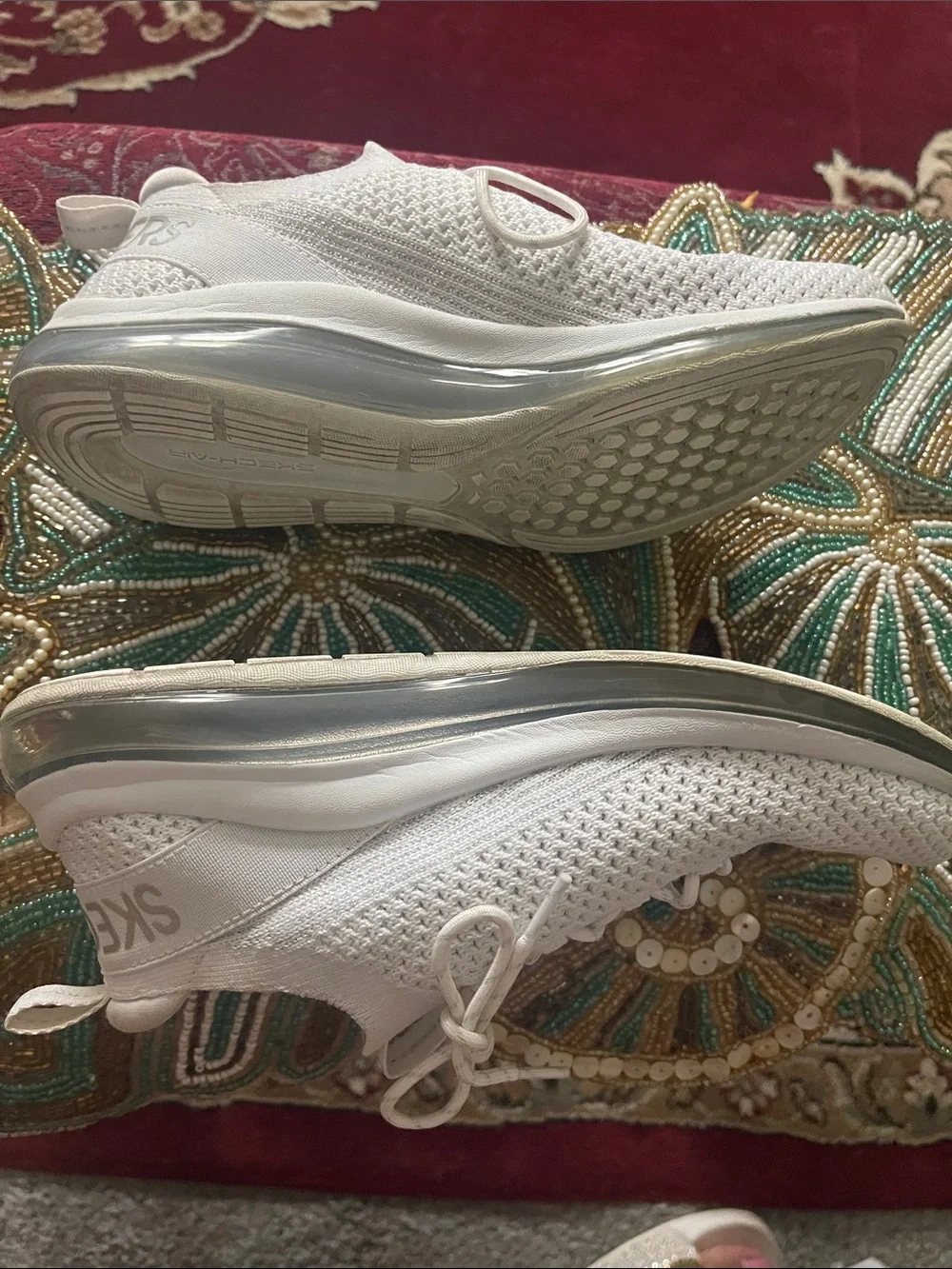 Skechers White Knit Slip-On Athletic Sneakers